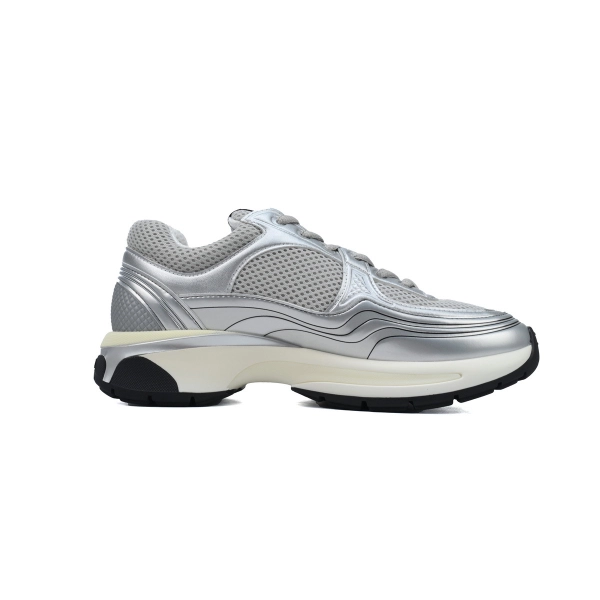 Chanel Fabric Laminated Low Top Sneakers Silver G39792 Y56368 K5452