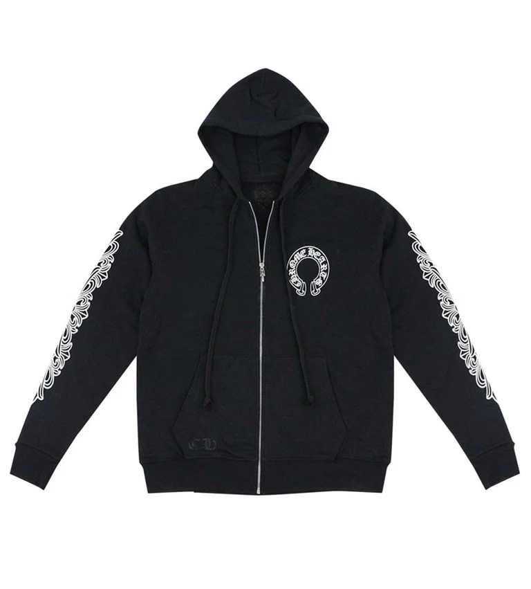 Chrome Hearts Horseshoe Floral-Cross Black Zip Up Hoodie