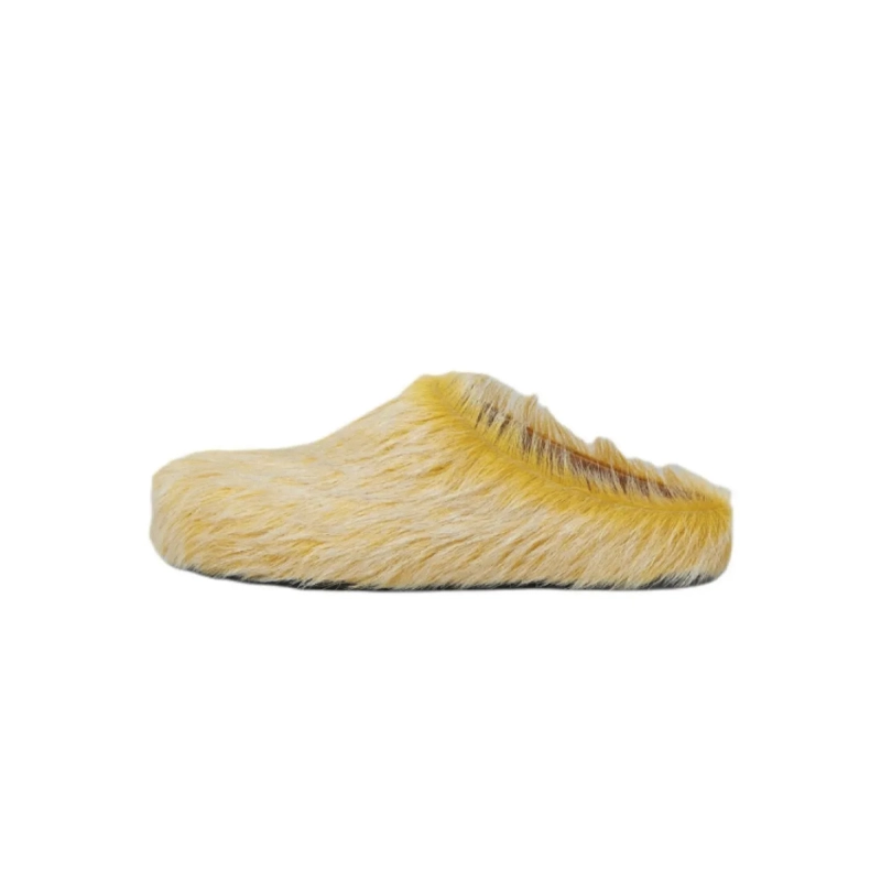 Marni Long-Hair Fussbett Slide Light Yellow Brown