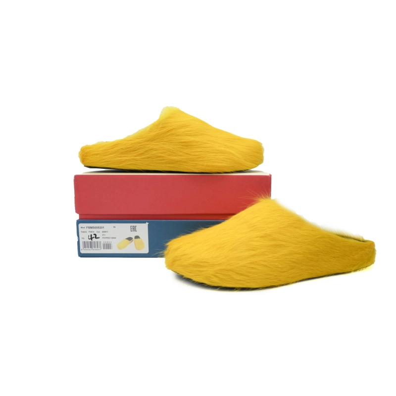 Marni Long-Hair Fussbett Slide Yellow