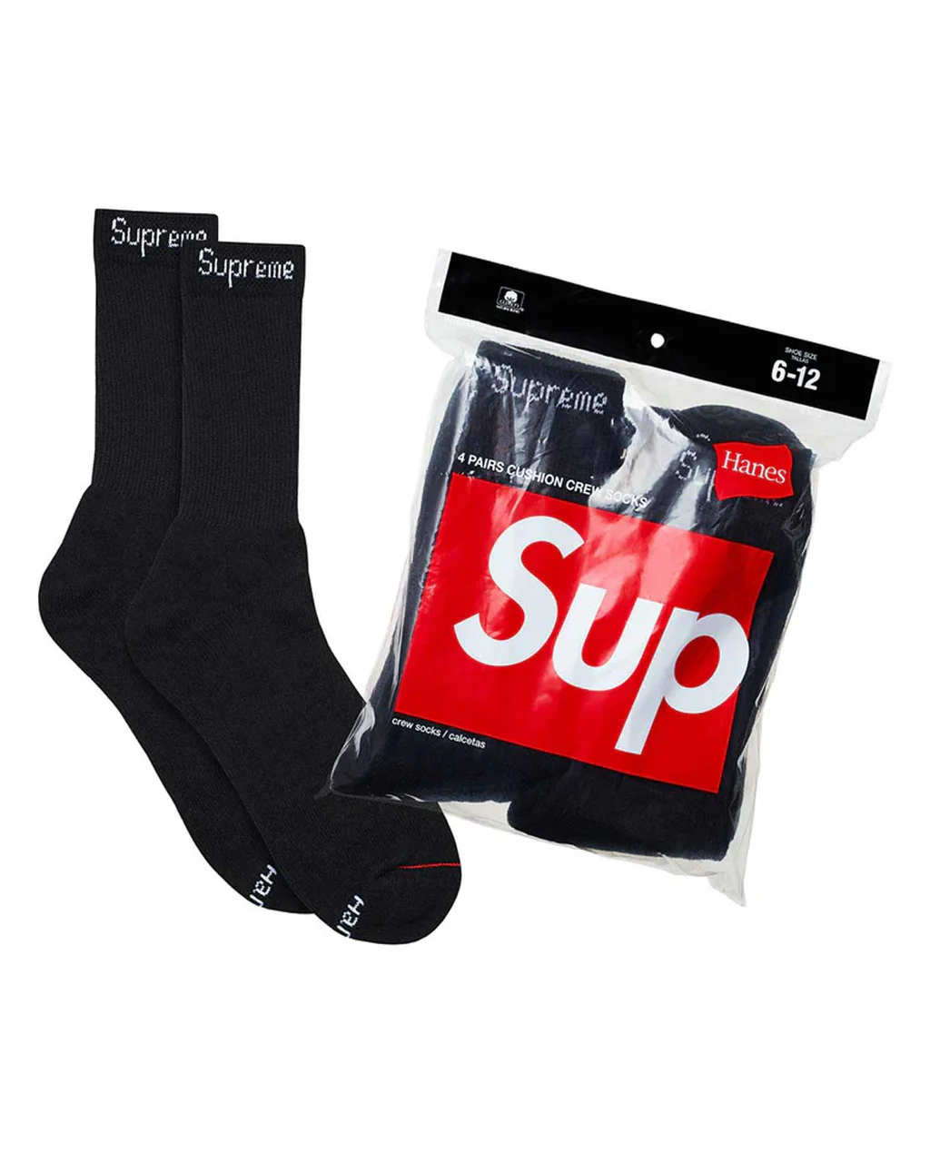 Supreme x Hanes Crew Socks Black (4 Pack)